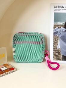 1pc Dopamine Mesh Tofu Cosmetic Bag Coin Purse Lanyard Needs To Be Ordered Separately, Randomly Sent, Portable Breathable Cosmetic Lipstick Storage Bag, Makeup Bag, Portable Travel Bag, Coin Purse, Lipstick Bag, A Small Holiday Gift For Girls, Highly Attractive Storage - Multicolor - View 20