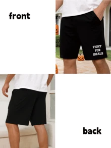 Customizable Text Printed Men's Summer Sports Shorts, Upload Your Own Text/Wishes/Quotes/Name, Personalized Men's Summer Sports Shorts, Suitable For Halloween, Anniversary, Valentine's Day/Birthday/Party Commemorative/Music Festival, Gift For Him, Party, Company/Family/Charity Team Uniforms, Summer Casual Men Shorts - Black - View 3