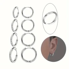 3 Pcs/Set Simple Fashion Stainless Steel Ring Earrings Ear Buckle Suitable For Men And Women All-Matching Ear Ring Earrings DIY Accessories