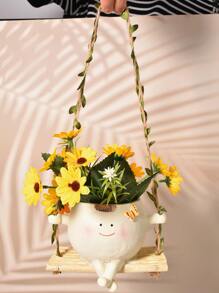 1 pièce Pot de fleurs à tête souriante et brillante avec balancier, petit pot suspendu pour plantes d'intérieur et d'extérieur, joli pot de fleurs suspendu pour plante à perles, pot de résine pour succulentes heureux