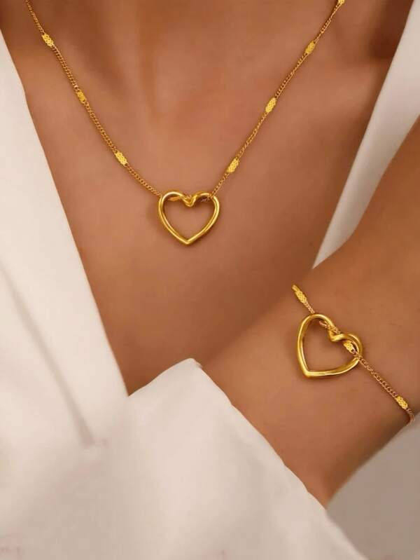 Set de 2 collares con colgante de corazón hueco estilo vintage, adecuado para uso diario de mujeres y como regalo de vacaciones