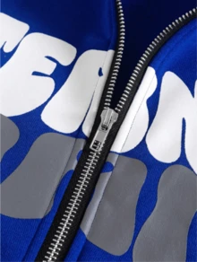 Spot Europe And The United States Street Zipper Hoodie Gothic Letter Foam Printed Hoodie Men And Women Casual Coat - Blue - View 4