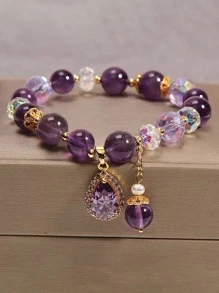 1 pulseira com pingente de cristal de lavanda da moda coreana, joia estilo romântico para mulheres