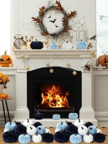 6pcs/Set-Velvet Faux Pumpkins,An Elegant Biue-Themed Combination Suit, Perfect For Fall,Assorted Small Harvest Faux Pumpkins,Decorative Fabric Pumpkins, Foam Pumpkins In Rust Orange White For Fall Wedding Halloween Thanksgiving Table Centerpiece Mantel Farmhouse Decor Fall Autumn,Christmas,Birthday Graduation - Multicolor - View 3