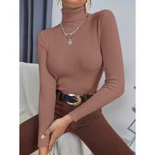 Women's Knitted Blouse High Neck Cacharrel Basic Wool Sweat Fashion Shipping!!! - Nude - 查看 2