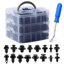 651-Piece Car Rivet Clips Set With 16 Types Of Plastic Trim Clips, Bumper Mounting Clips, Liner Fasteners, And 1pcs Removal Tool,Heavy-Duty Nylon Retainer Clips For Bumper, Door Panel, Splash Shield | Includes Removal Tools & Storage Box - 黑色 - 查看 2