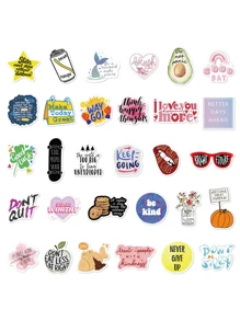 60 Pcs English Inspirational Phrase Graffiti Stickers, Matte Finish Asymmetrical Shaped Self-Adhesive Stickers, Decorative Luggage, Computer Phone Cases, Helmets, Water Bottles, Personalized Scrapbook Decorative Items,School Supplies,Back To School