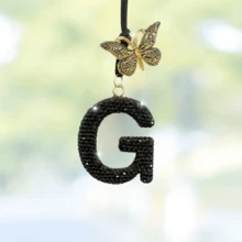 Shiny Letter Hanging Decor With Bow Accent, Fashionable English Letter Charm Decor For Car Rearview Mirror, Your Personalized Accessory - Multicolor - View 28