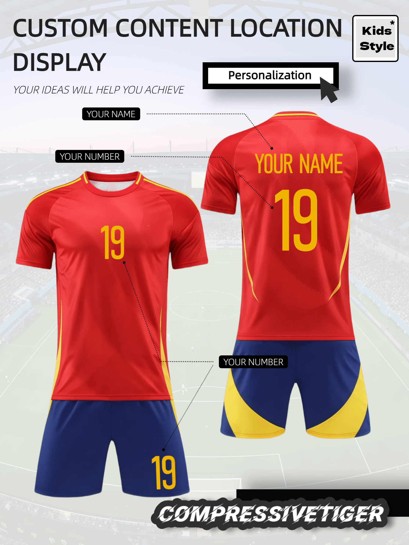 2pcs/Set Customized Spain Football Team Jersey Set For Kids - Yamal Personalized Name & Number Print, Quick-Dry Moisture-Wicking Short Sleeve T-Shirt + Shorts - Football Team Style Sports Gift, Multifunctional, Decorative, Letter Print, Fashionable, Modern, Vibrant Colors, Cute, Casual, Customizable, Personalized, Unique, Personalized Custom, Ideal Gift For Him/Her