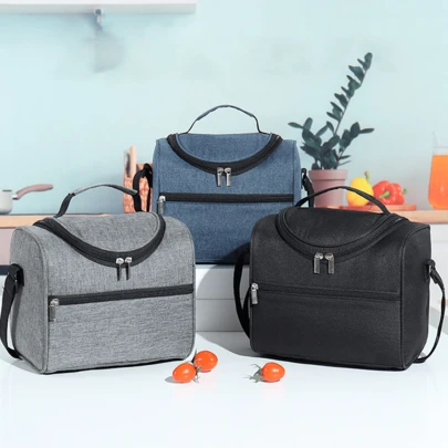 1件加厚防水大容量饭盒袋单肩斜挎包保温饭盒袋