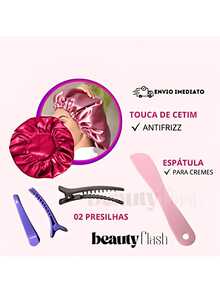 Kit 05 Escova Raquete Flex Escova Mágica e Polvo Massageador de Silicone Touca de Cetim Beauty Flash(PRETO) - Rosa Bebê - Visão 2