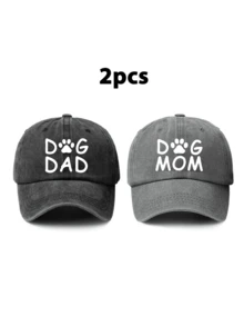 2 件装情侣复古棒球帽，印有狗爪图案和“DAD”和“MOM”图案，可调节男女通用帽子，适合节日、旅行、户外活动、休闲穿着 - A - 查看 7