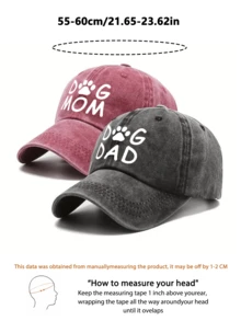 2 件装情侣复古棒球帽，印有狗爪图案和“DAD”和“MOM”图案，可调节男女通用帽子，适合节日、旅行、户外活动、休闲穿着 - A - 查看 3