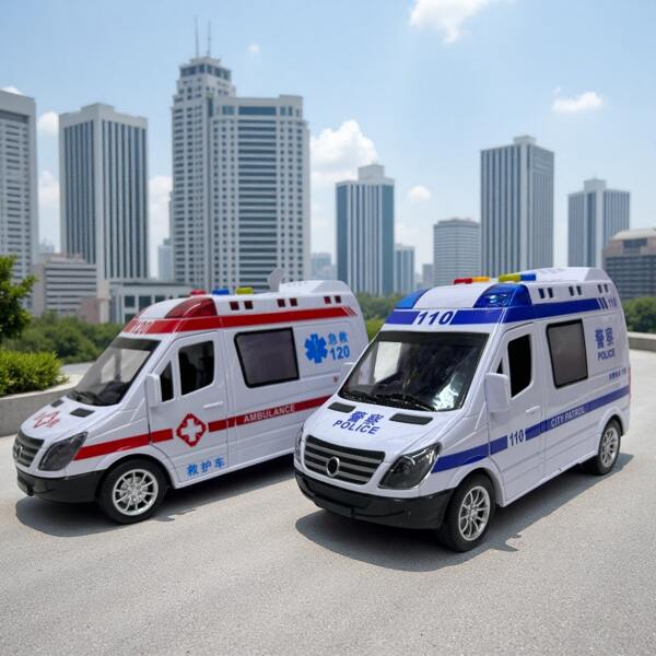 Véhicules jouets pour enfants - Ambulance, voiture de police avec lumières et sons, à friction, portes qui s'ouvrent, cadeaux et articles de fête, parfait pour les vacances scolaires, amusant et éducatif ! Véhicules jouets, articles de fête pour garçons, jeux pour enfants, anniversaires d'enfants, jouets interactifs pour garçons et filles, rentrée scolaire
