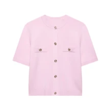 DEEKA Spring/Summer New Fashion Women Casual Simple Versatile Short Sleeve Knit Top And Mini Skirt Set - Pink - View 3