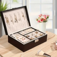 Luxury Jewelry Box With Lock & Key - Vintage Leather 2-Layer Organizer, Plush Velvet Lined For Necklaces, Rings, Earrings - Valentine's/Birthday Gifts For Women - Multicolor - View 5