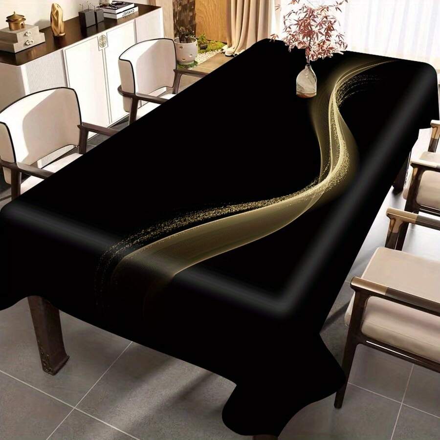 1/20pcs Gold Striped Minimalist Style Black Tablecloth, Rectangular And Durable, Easy To Clean, Suitable For Picnic Or Holiday Party Decoration, Restaurant Decoration, Kitchen Decoration, Birthday Parties, Home Decoration ﻿ - Multicolor - View 1