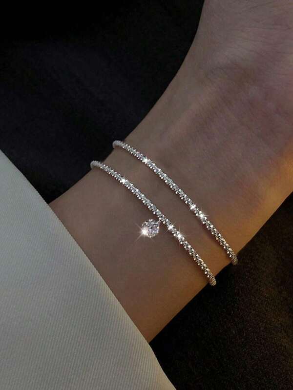 2 Stücke Set minimalistische glitzernde Kristall Armbänder, Geschenk für Frauen, für Urlaub/Party