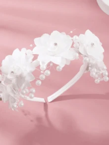 1pc White Flower Girl & Bridesmaid Hair Hoop, For Girls - White - View 2