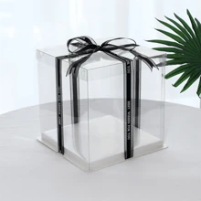 10pcs Transparent Square Cake Boxes, 4/6/8 Inch Dessert Packaging Boxes With Ribbons, Suitable For Birthday Cake Gifts, Wedding Party Sweets Baking Packaging