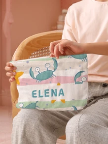 1pc Customized Name Corduroy Toiletry Bag, Ideal For Storing Toiletries When Traveling, Can Be Customized With Your Unique Design, Very Suitable For Children And Teenagers, Print Your Own Name Or Gift It To Your Sister/Classmates By Printing Their Names