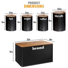 5pc-Kitchen Set Bread Bin Tea Coffee Sugar Tins Biscuit Barrel Sealed Containers Utensils