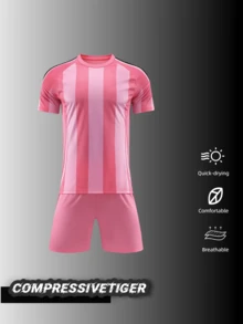 2 piezas Conjunto de camiseta de fútbol personalizada para niña - Camiseta de manga corta con estampado de Miami personalizable con nombre y número + Pantalones cortos a juego de secado rápido y absorción de sudor, conjunto como regalo para niña. Regalos de Halloween, Acción de Gracias, Navidad y Año Nuevo. - Rosa - Ver 2