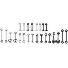 24 Pcs/Set Straight Barbell Body Piercing Jewelry 10-16mm Tongue Ring Straight Barbell, Tragus Spiral Ball Lip Pin Earrings Men Women Body Piercing Jewelry 6/8/10 Mm, Earrings Lip Pin Body Piercing Jewelry Women Lip Ring, 8 Mm Long Belly Ring, Round Umbilicus Ring Universal, Earrings Piercing Jewelry