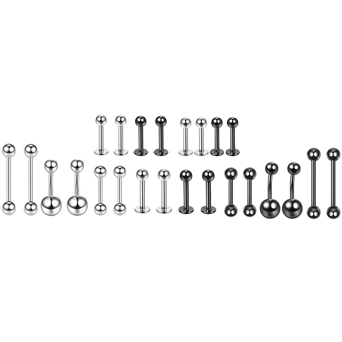 24 Pcs/Set Straight Barbell Body Piercing Jewelry 10-16mm Tongue Ring Straight Barbell, Tragus Spiral Ball Lip Pin Earrings Men Women Body Piercing Jewelry 6/8/10 Mm, Earrings Lip Pin Body Piercing Jewelry Women Lip Ring, 8 Mm Long Belly Ring, Round Umbilicus Ring Universal, Earrings Piercing Jewelry
