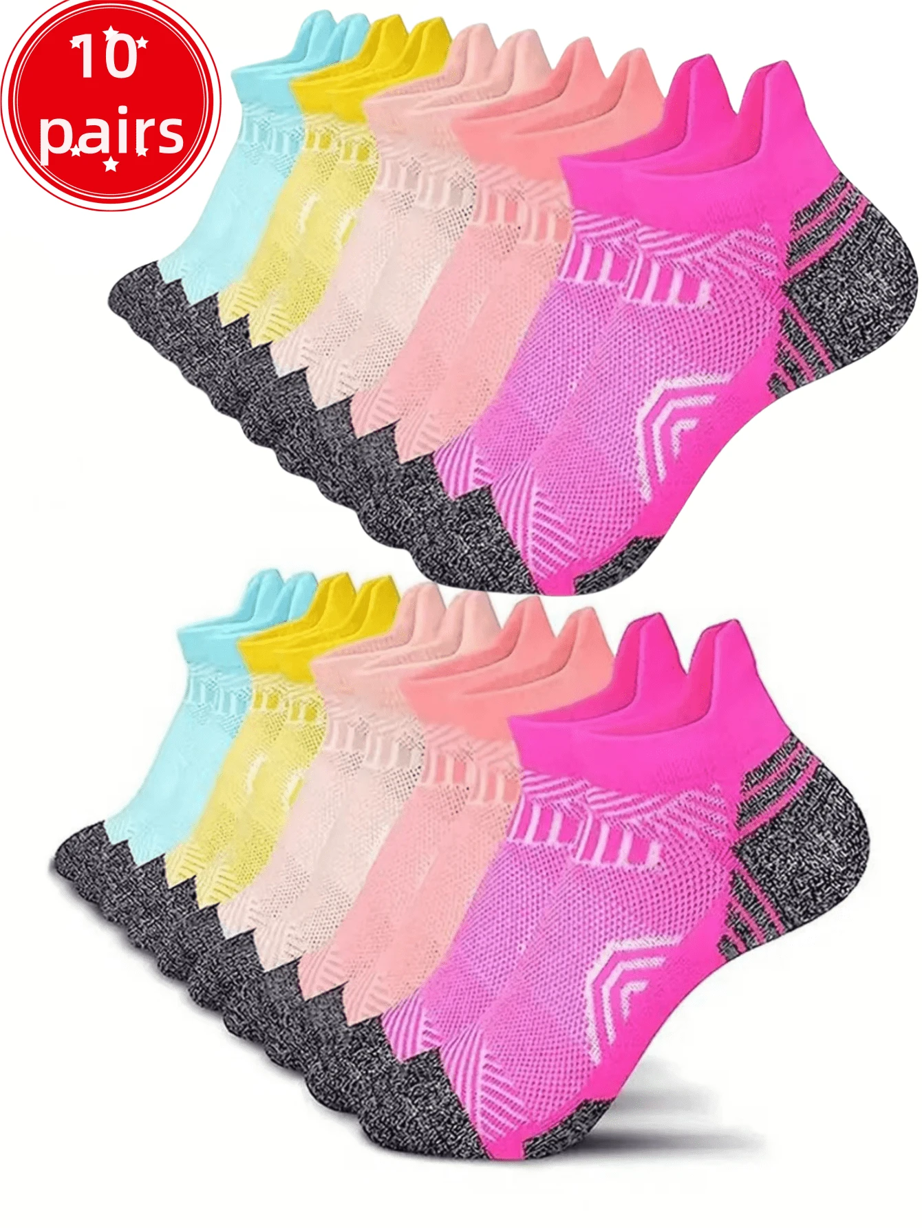 1/5/10 Pack Athletische Knöchel-Socken für Frauen, Kompressions-Laufsocken für Frauen, kuschelig weiche Laufsocken mit Lasche - Verschiedenfarbig - Übersicht 1