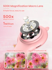 REMAX 便携式手持式迷你数码显微镜，适合男孩/女孩 - 教育科学工具，适合男孩和女孩的圣诞节和生日礼物（粉色/蓝色）