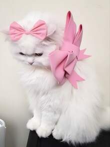 Corbata de moño de EVA para mascotas, elegante collar con decoración de moño 3D para gatos, perros, fotos al aire libre, accesorios para fiestas de cumpleaños - Rosa - Ver 6