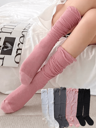 1/4 双装女士亚文化复古甜美泡泡蕾丝网眼透气薄款春夏黑白粉灰小腿袜 JK 女童简约纯色叠穿袜长筒袜，舒适