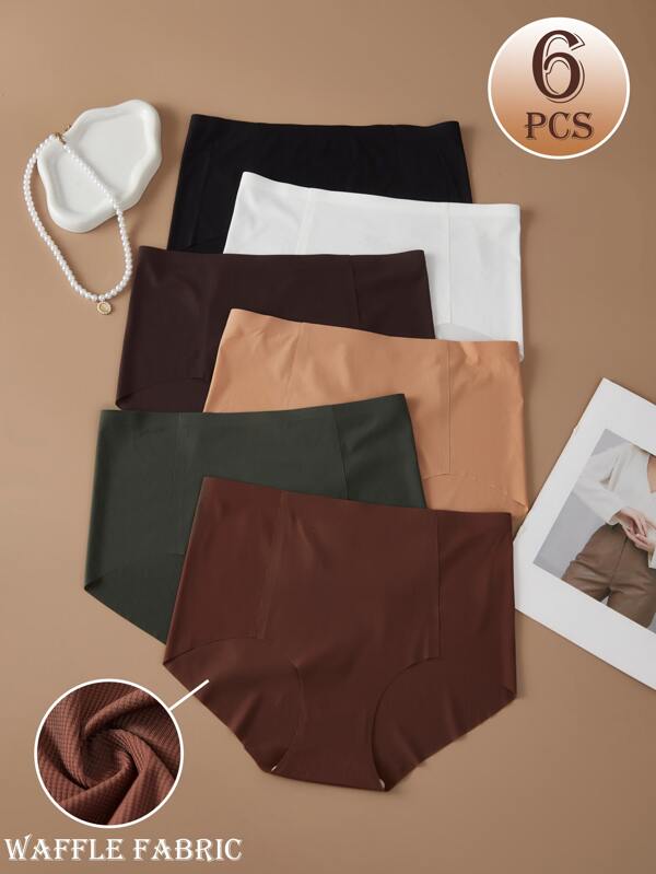 6pcs/Pack Women's Seamless Underwear- Nylon Jersey No-Show Panties With Folded Waistband In Maillard Brown (Everyday/Sport Wear)