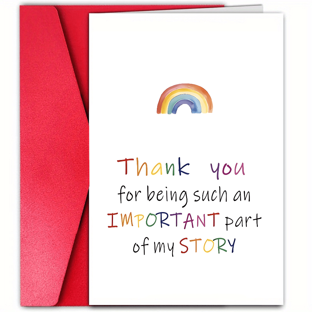 1pc Versatile Rainbow Designed Thank You Card For Any Occasion - Perfect For Teachers, Best Friends, Mentors & More Customer Favorite Heartfelt "Thank You For Being Part Of My Story" Card Ideal For Mentors On Anniversaries, Valentine's Day, Thanksgiving School Supplies, Back To School