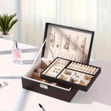 Luxury Jewelry Box With Lock & Key - Vintage Leather 2-Layer Organizer, Plush Velvet Lined For Necklaces, Rings, Earrings - Valentine's/Birthday Gifts For Women - Multicolor - View 11