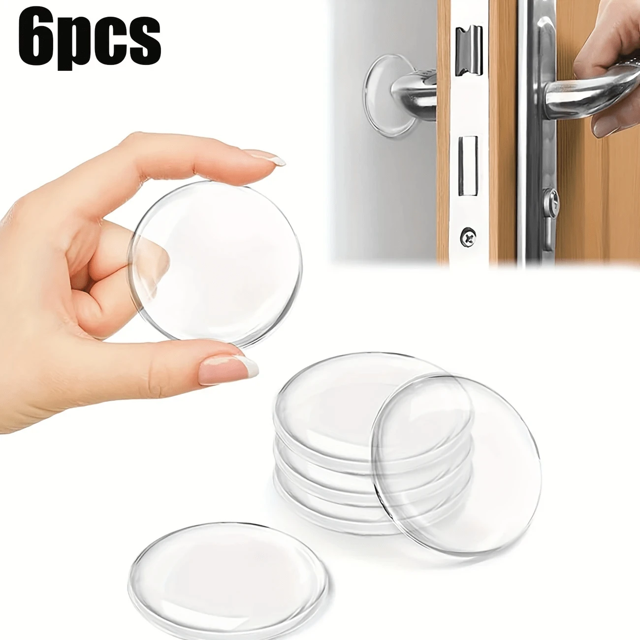 Perfect Size Door Stopper Set: 6 Pcs, 0.8cm Thick, High Transparency, Anti-Collision Door Pads With Rubber Bottom Lining, Soundproof Protection - Multicolor - View 1