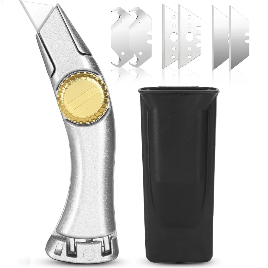 4 Pack Heavy Duty Fixed Roofing Knife With 12 Pcs Replacement Blades, Navajas Para Roofing And Drywall Tools, Shark Vinyl Utility Cutter For Carpet, Indoor Outdoor Construction Marking Herramientas