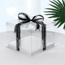 10pcs Transparent Square Cake Boxes, 4/6/8 Inch Dessert Packaging Boxes With Ribbons, Suitable For Birthday Cake Gifts, Wedding Party Sweets Baking Packaging