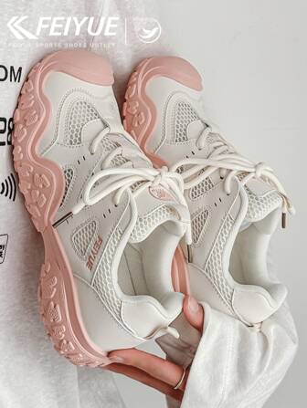 FEIYUE. 1 Pair Women's Front Laced Sneakers, 2025 Summer New Lightweight Breathable Mesh Versatile Athleisure Casual Shoes For Outdoor