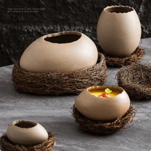 1PC Steamed Egg Pot Steamed Egg Stew Pot, Small Bowl Of Ceramic Creative Dessert Tableware, Egg Shell-Shaped Steamed Egg Bowl, Dessert Bowl, Egg-Shaped Ceramic Bowl Yogurt Bowl, Creative Specialty Restaurant Tableware,School Supplies