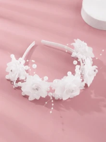 1pc White Flower Girl & Bridesmaid Hair Hoop, For Girls - White - View 3