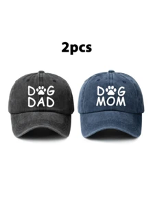 2 件装情侣复古棒球帽，印有狗爪图案和“DAD”和“MOM”图案，可调节男女通用帽子，适合节日、旅行、户外活动、休闲穿着 - A - 查看 14