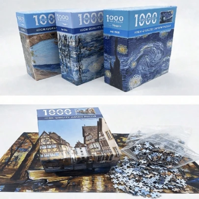 1000片拼图，梵高《星夜与睡莲》，益智礼物，培养逻辑思维，锻炼专注力和耐心，生日/圣诞节/万圣节/平安夜礼物，完美礼物，玩具，游戏