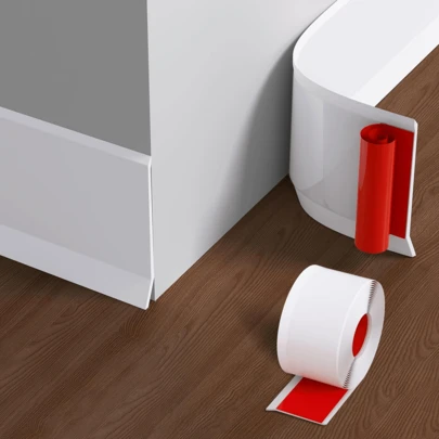 1 件 39.37 英寸/118.11 英寸自粘式 PVC 踢脚板，3.14 英寸宽柔性防水模压装饰角边，适用于家居装修