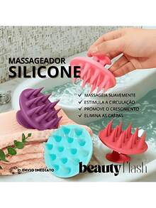 Kit 05 Escova Raquete Flex Escova Mágica e Polvo Massageador de Silicone Touca de Cetim Beauty Flash(PRETO) - Rosa Bebê - Visão 5