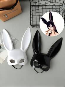 1 件性感兔女郎角色扮演兔耳面具，卡通塑料半脸兔子面具，适合万圣节化妆舞会