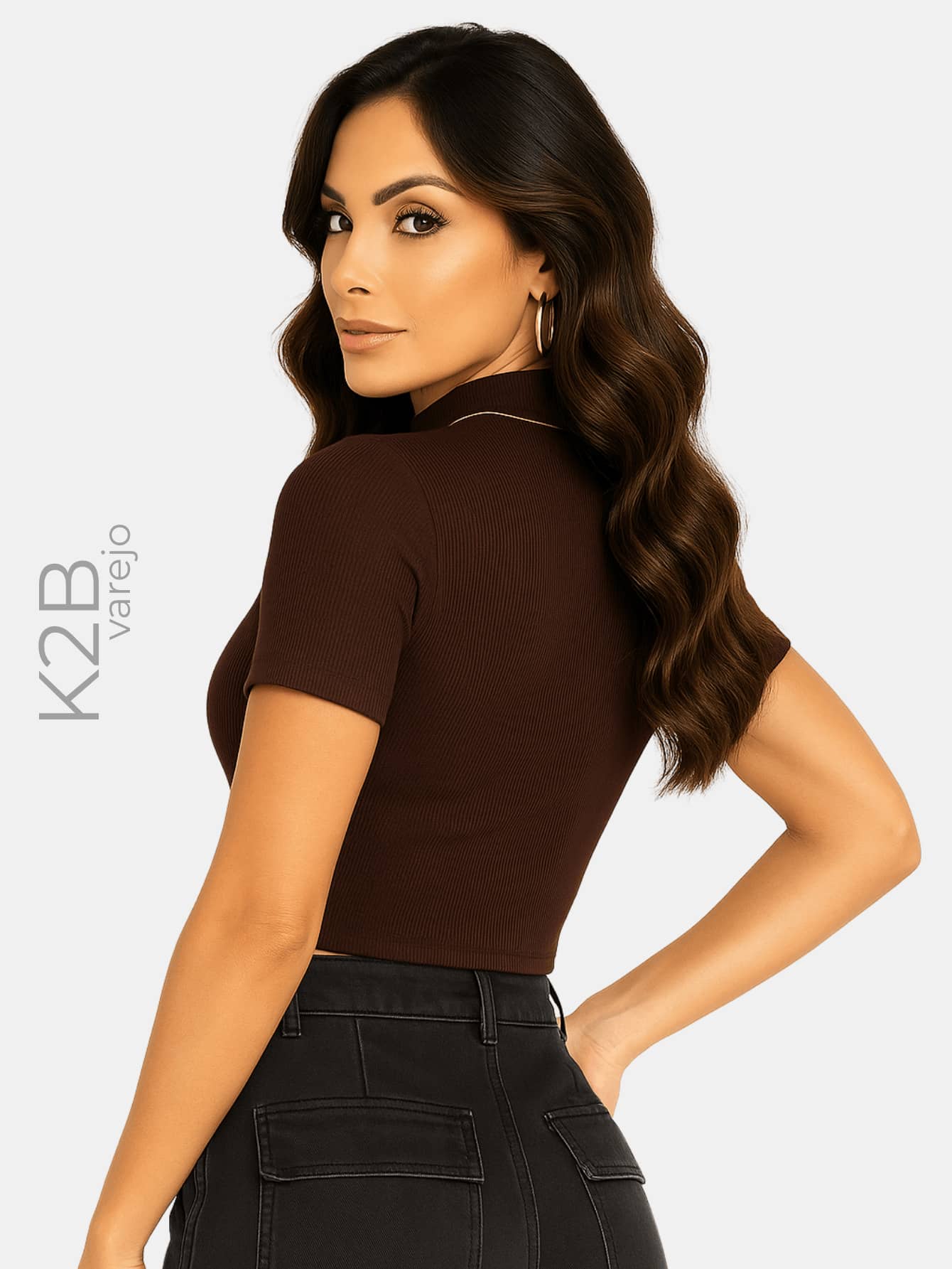Cropped K2B Canelado Premium Gola Alta Manga Curta Lançamento Modelo Novo
