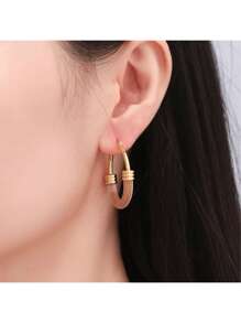 6pcs European And American Popular Net Disc Earrings, Stainless Steel Neo-Chinese Style Ear Hoops