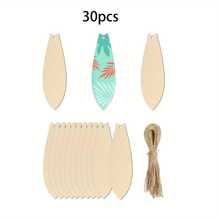 15/30pcs Small Surfboard Shape Wood Decor Boards, Laser Cut, Burned Wood, Handcraft, DIY Blank Wood Boards With Holes, Suitable For Home Decor, Friends And Family Gifts,Back To School,School Supplies